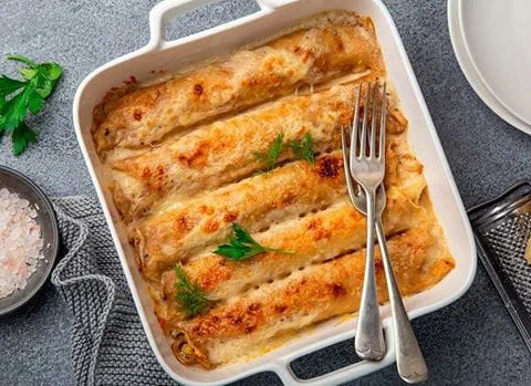 recipe image Zapékané palačinky se šunkou a sýrem